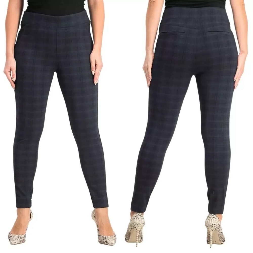 Liverpool Los Angeles women's size 12 31 plaid pull-on leggings night sky blue